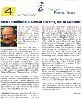 Volker Schlondorff, By Siraj Syed, Festival News, 27 Nov 07.jpg